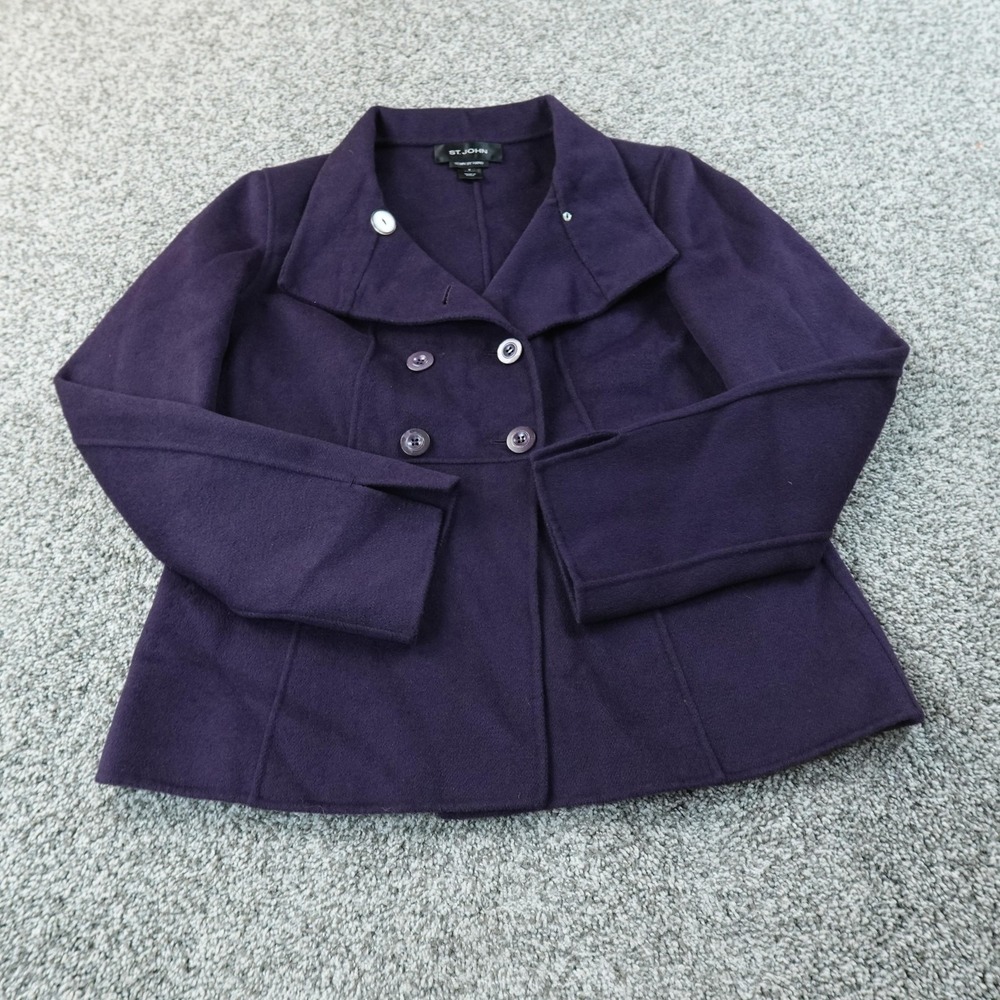 St John Jacket Womens 6 Purple Angora Wool Cashmere Double Breasted Pea Coat Top - Picture 2 of 16